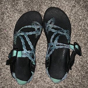 Blue green striped Chacos!